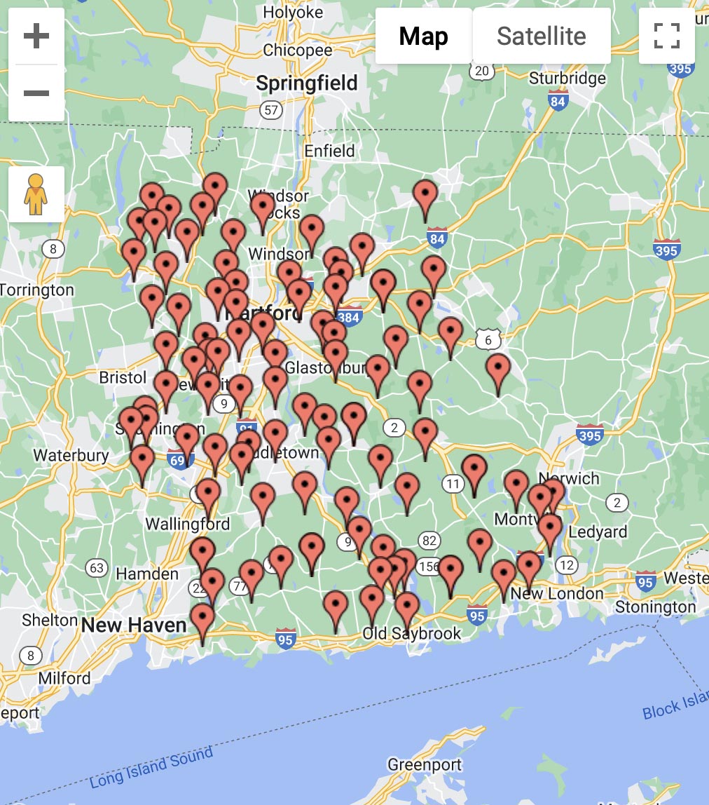A map displaying the locations of Propane Delivery Town and Boroughs.