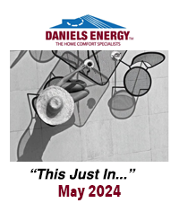 A person with a hat lounges on outdoor furniture. Text above reads "DANIELS ENERGY" and below, "This Just In: May 2024.