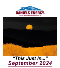 Image of a sunset over hills with yellow fields in the foreground. Above, "Daniels Energy" is illuminated, while below, "This Just In... 2024" captures the upcoming excitement.