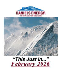 Daniels Energy logo above a snowy mountain scene with text: "This Just In... February 2026 Newsletter.