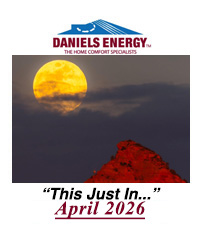 Daniels Energy logo above a photo of a full moon over a red mountain, with the text: "This Just In... April 2026 Newsletter.