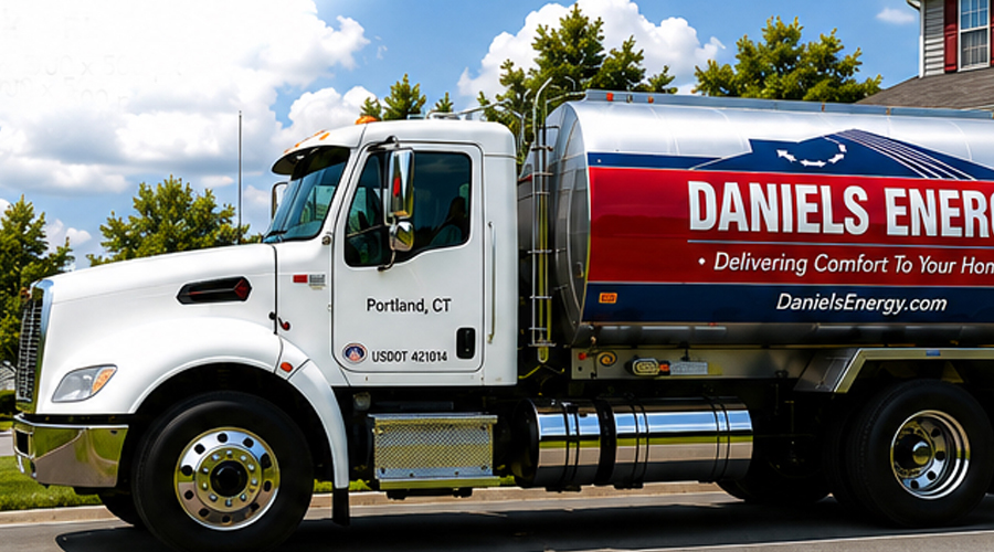 Daniels Energy heating oil delivery truck serving Connecticut homes